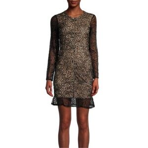 BARDOT Beige Lined Black Lace Ruffle Hem Dress